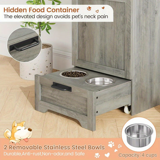 Modern Grey Dog Feeding Station With Elevated Bowls