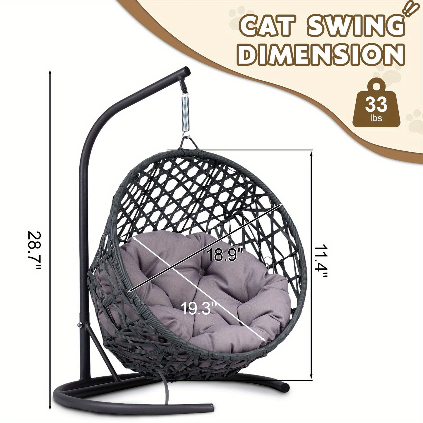 Indoor Hanging Cat Swing Bed With Stand And Plush Cushion