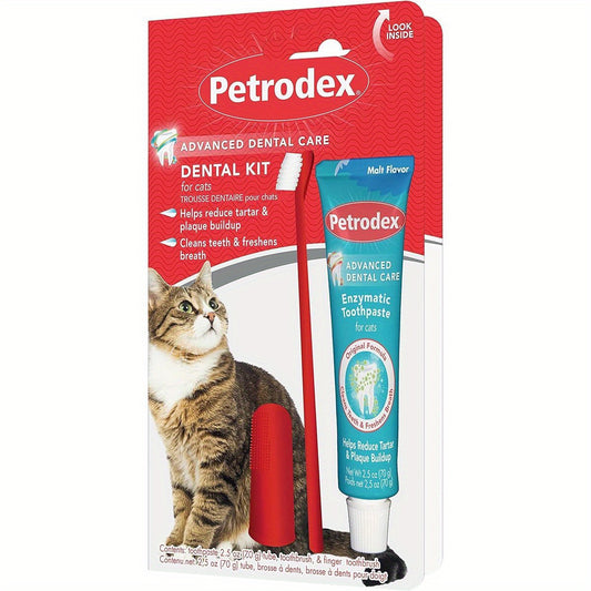 Dental Care Kit for Cats with Toothbrush and Malt Toothpaste for Fresh Breath and Healthy Teeth
