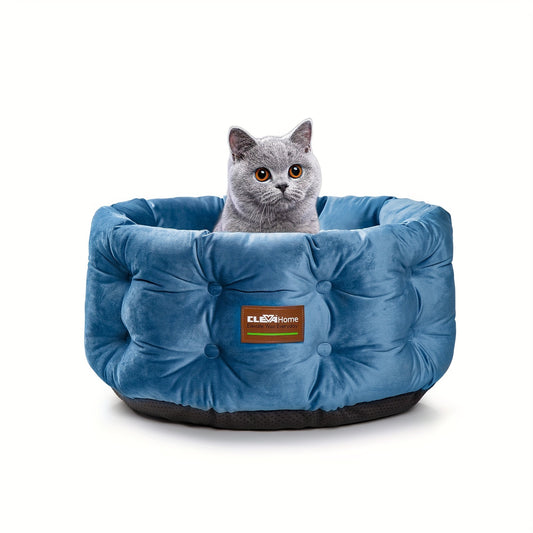 ClevaHome Deep Nest Cat Bed for Small Pets Luxurious Velvet Round Cat Bed with Non-Slip Bottom