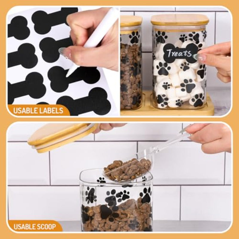 3 Pack Airtight Dog Treat Jars With Paw Print Labels