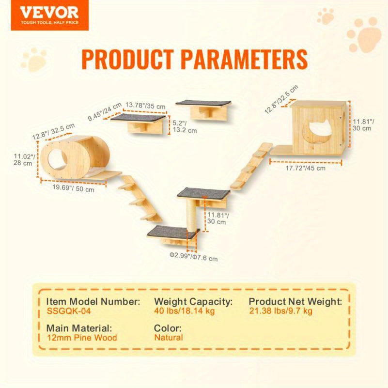 Cat Activity Wall Shelf Set With Hammock Nests 7 Piece