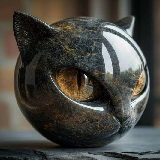 Handmade Black Cat Sculpture with Marble Eyes Gothic Home Decor Resin Figurine Gift