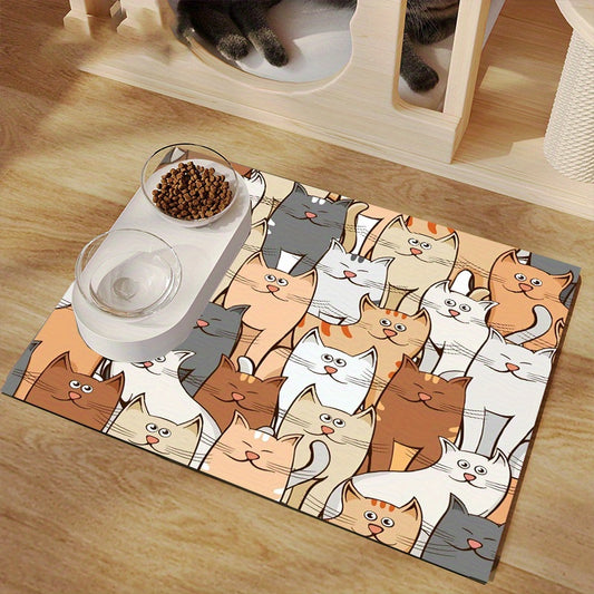 Colorful Cartoon Cats Pet Feeding Mat Non Slip Quick Dry Absorbent for Dogs and Cats