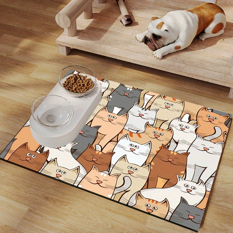 Colorful Cartoon Cats Pet Feeding Mat Non Slip Quick Dry Absorbent for Dogs and Cats