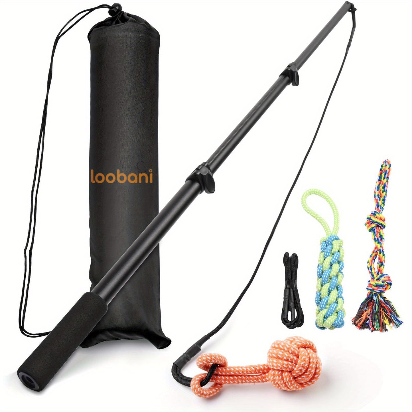Loobani Dog Flirt Pole With Detachable Toys 40 Inch