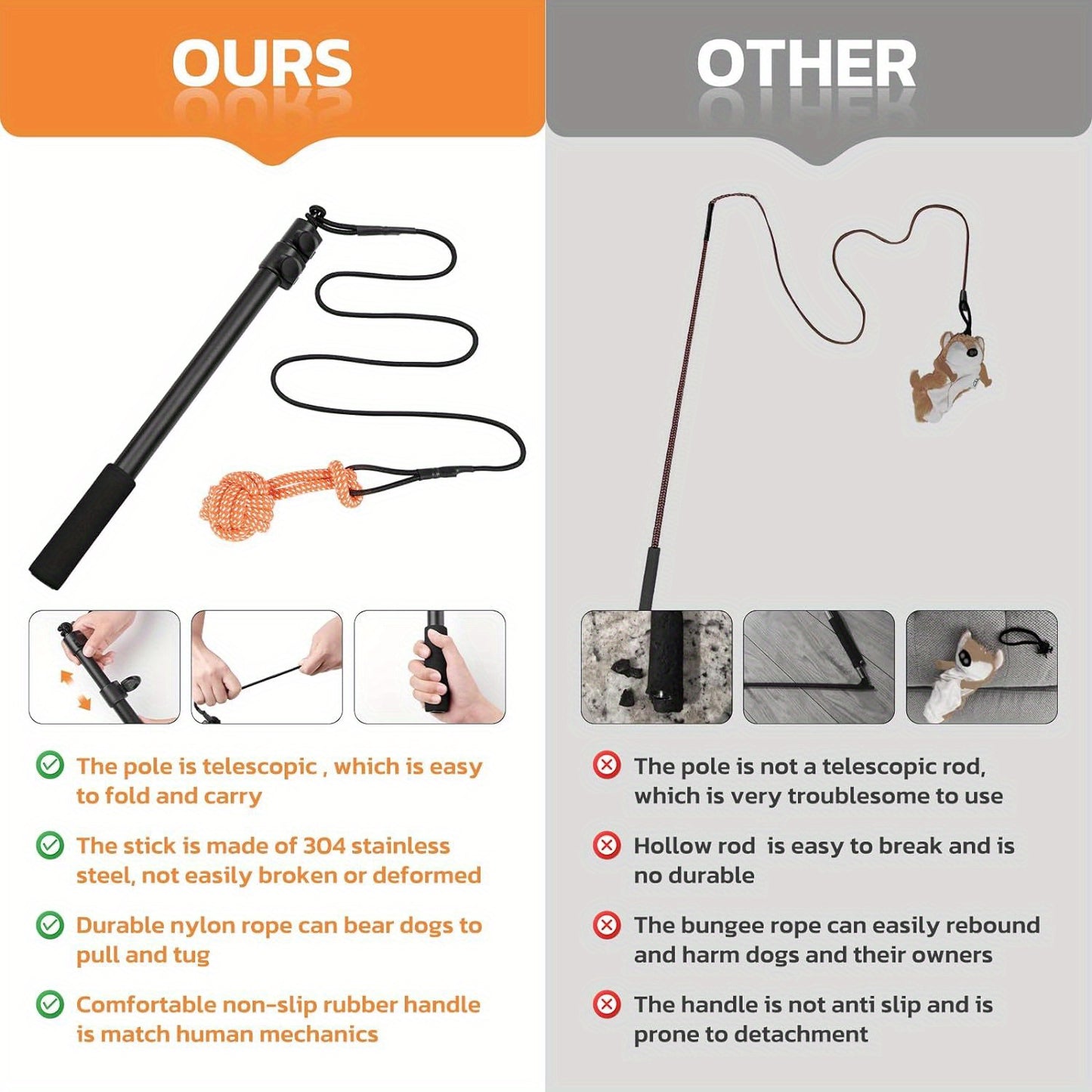 Loobani Dog Flirt Pole With Detachable Toys 40 Inch