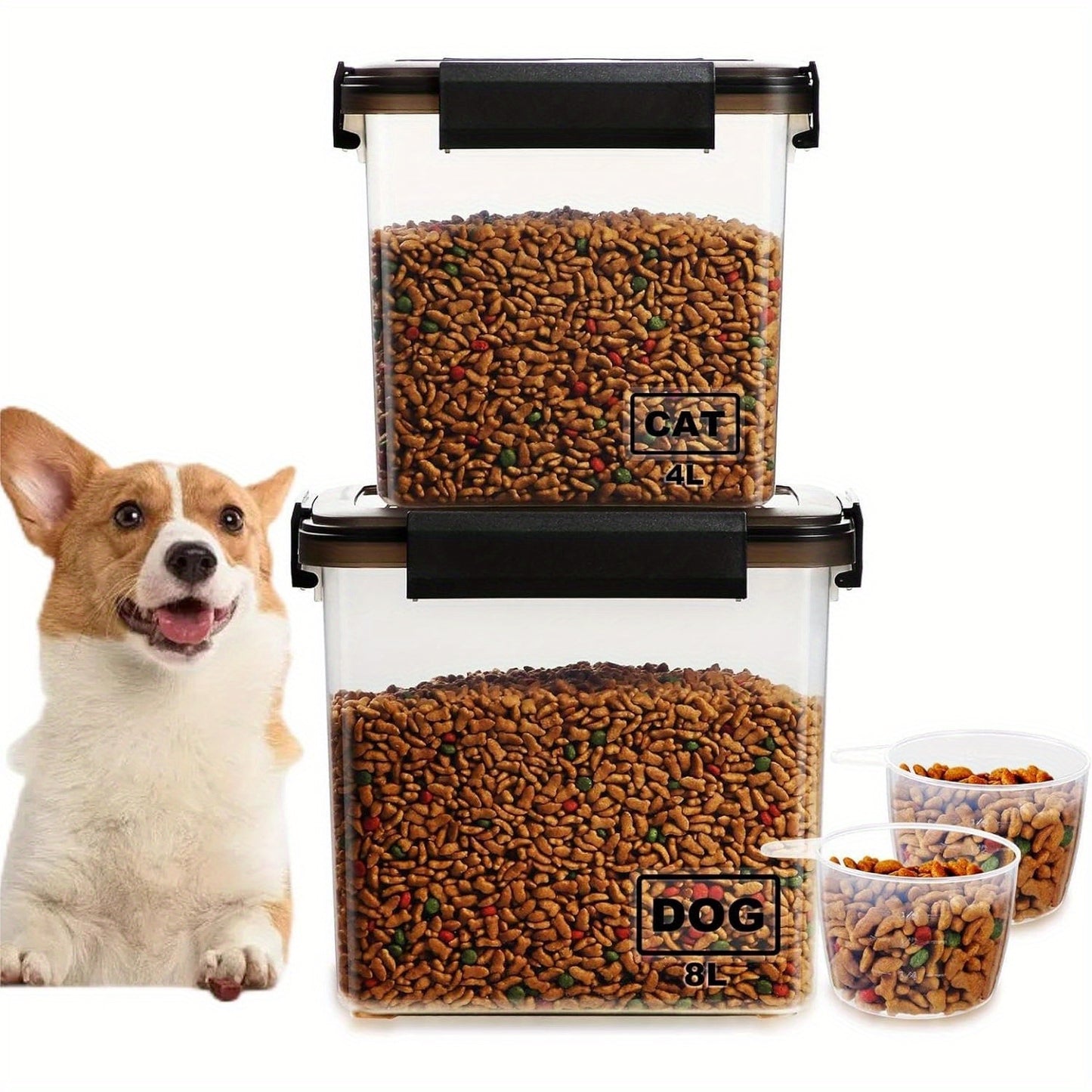 Airtight Stackable Dog And Cat Food Storage Containers Black