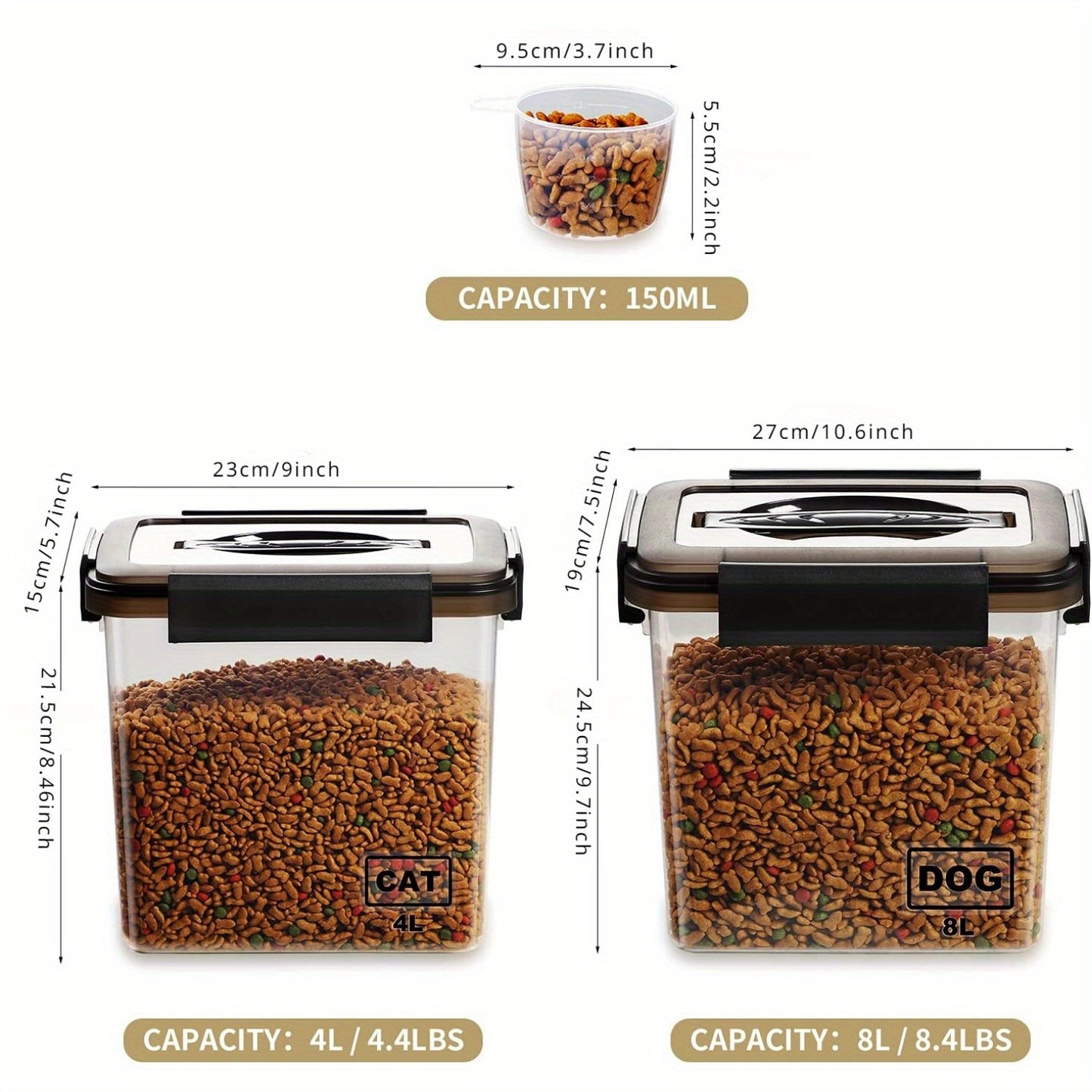 Airtight Stackable Dog And Cat Food Storage Containers Black