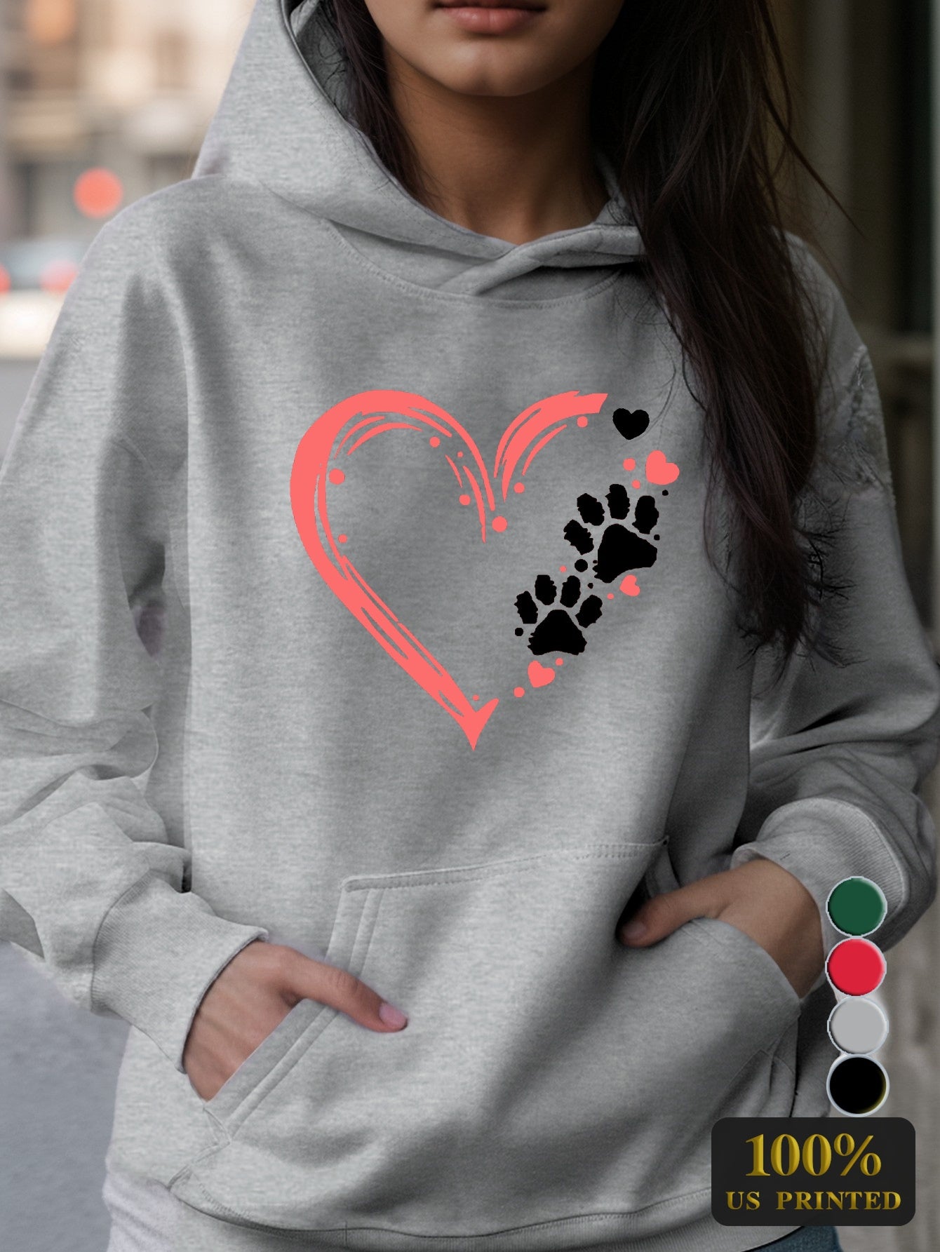 Dog Paw Women's Hoodies with Pocket Geometric Pattern Micro Elasticity Stylish Comfort