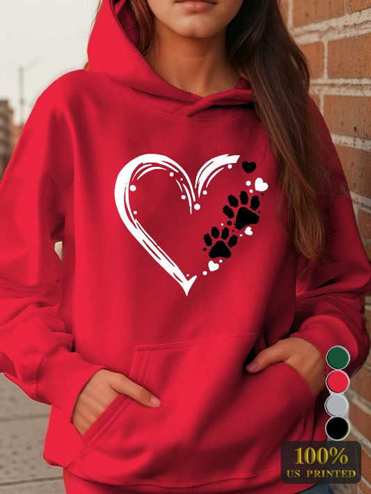 Dog Paw Women's Hoodies with Pocket Geometric Pattern Micro Elasticity Stylish Comfort