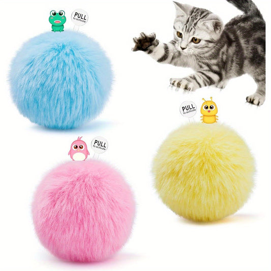 Chirping Cat Toy Balls with SilverVine 3 Pack Fluffy Interactive Kicker with Animal Sounds