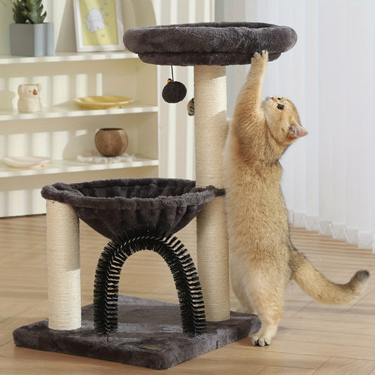 FluffyDream 27.8 Inch Multi-Level Cat Tree Tower for Indoor Cats and Kittens in Creamy Gray