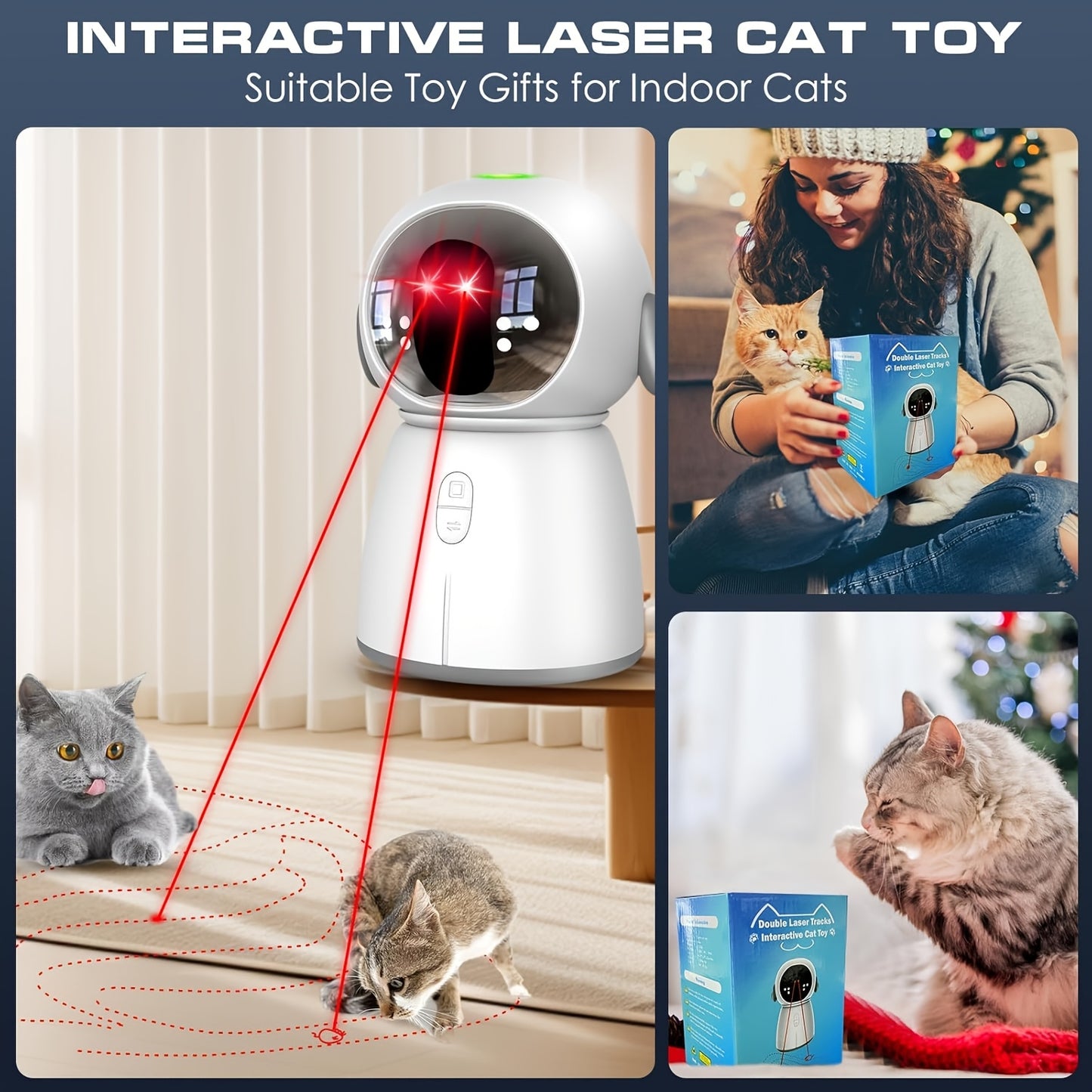 Indoor Cat Laser Toy Rechargeable Dual Laser Modes Deluxe