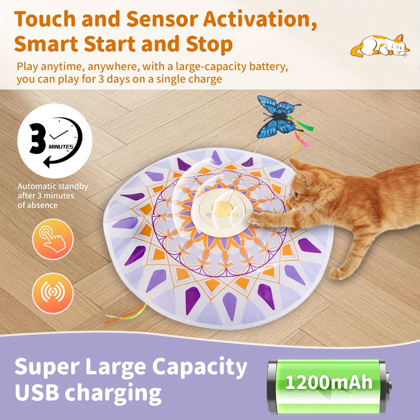 USB Rechargeable 3in1 Interactive Cat Toy For Indoor Cats