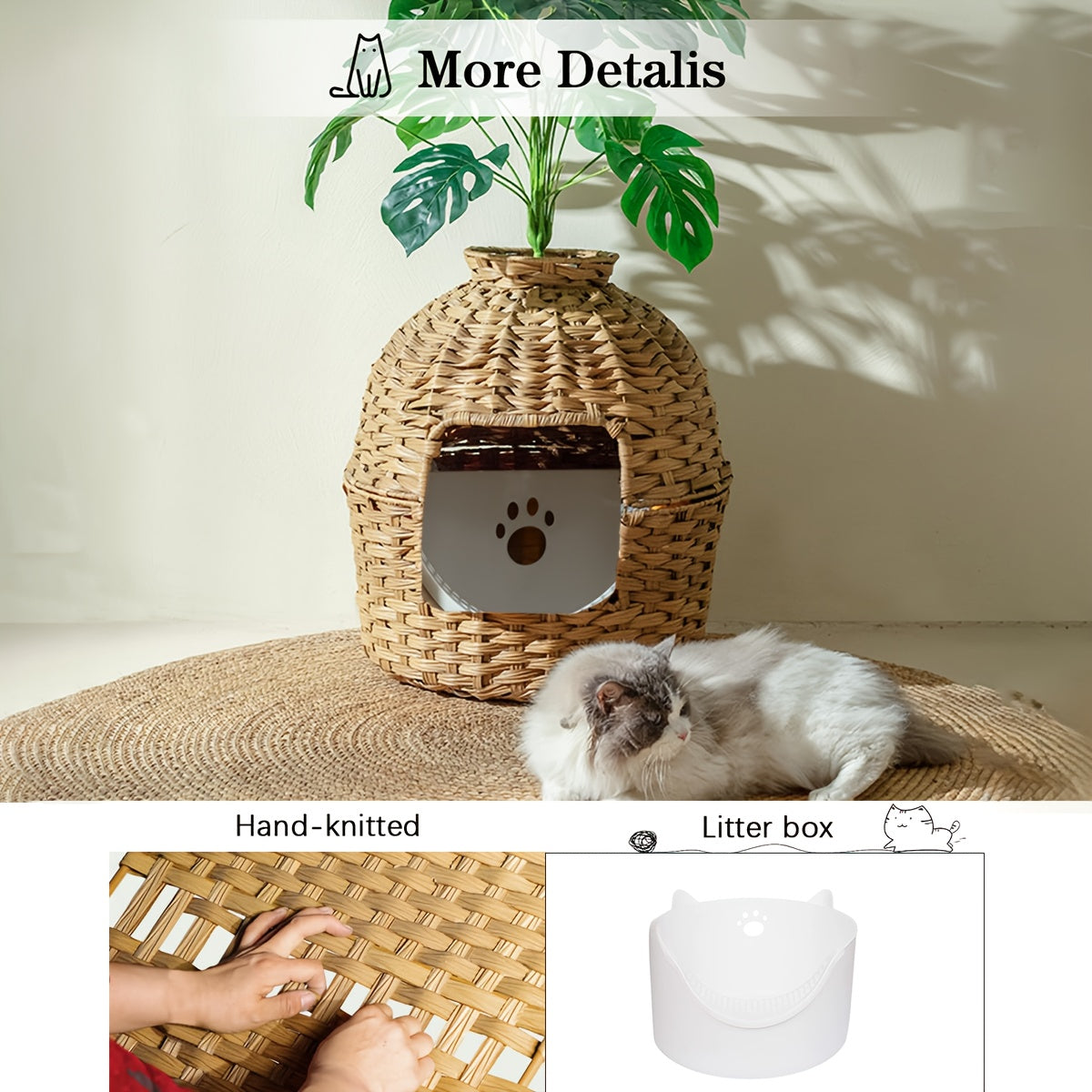 Hidden Cat Litter Box Plant Rattan Enclosure Living Room