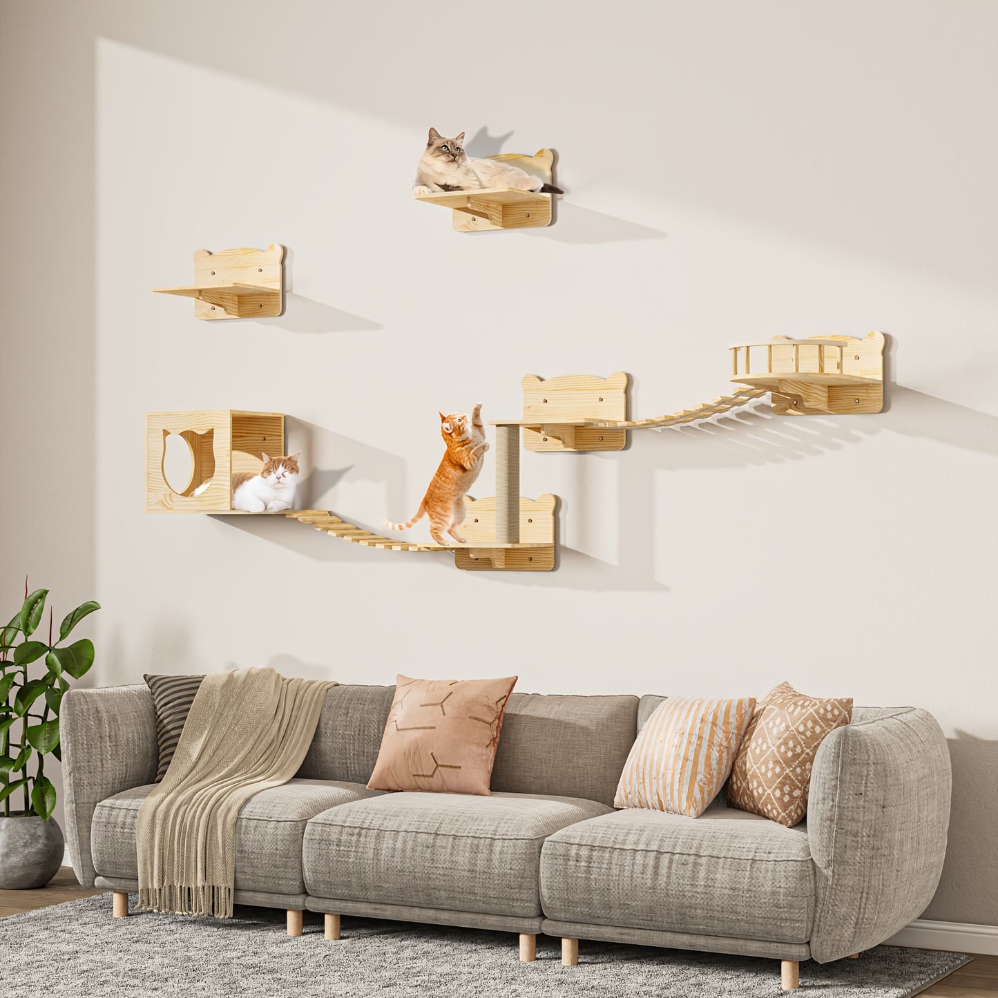 Cat Wall Shelves Indoor Climbing Set 9 16 18pcs Multi Level Cat Climber with House Bed Tunnel