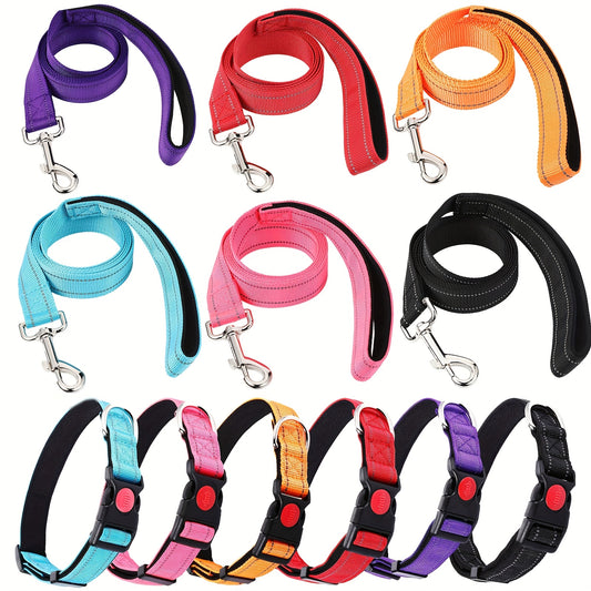 6 Sets Reflective Dog Leash and Collar Set with Adjustable Heavy Duty Padded Handle