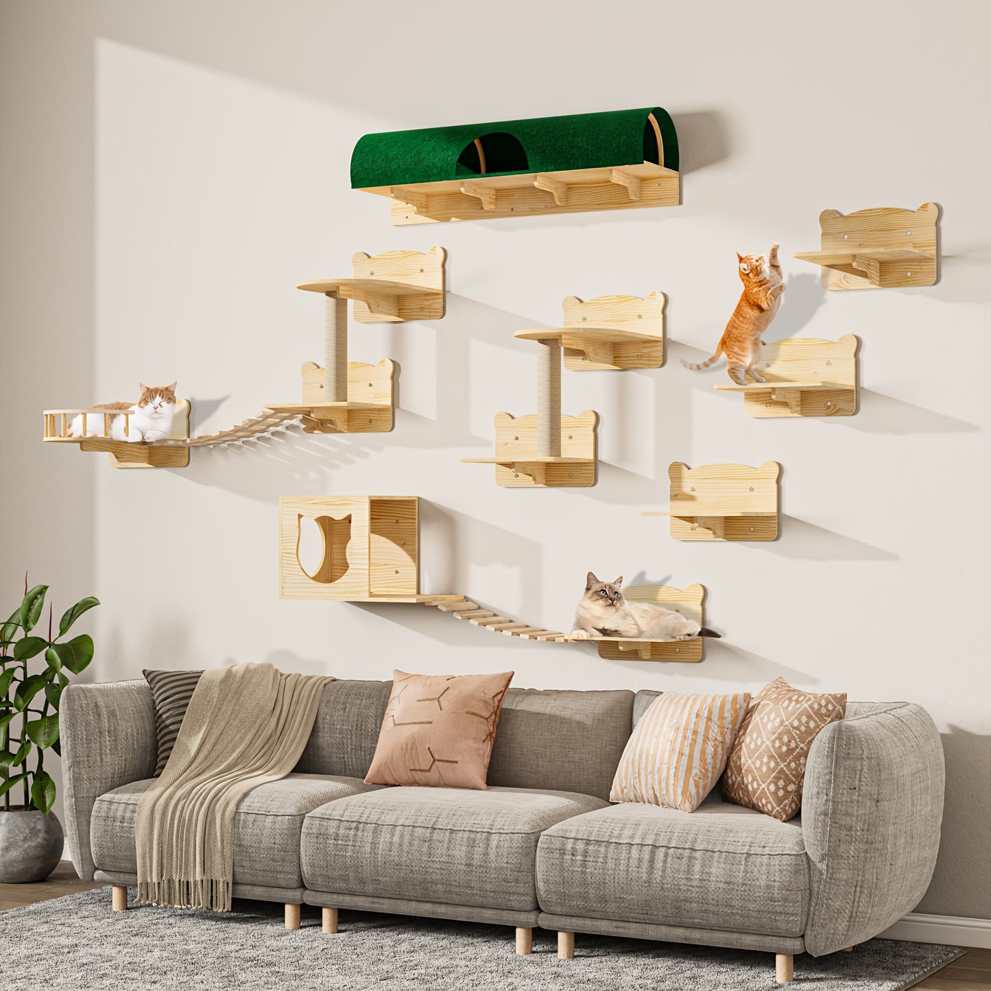Cat Wall Shelves Indoor Climbing Set 9 16 18pcs Multi Level Cat Climber with House Bed Tunnel
