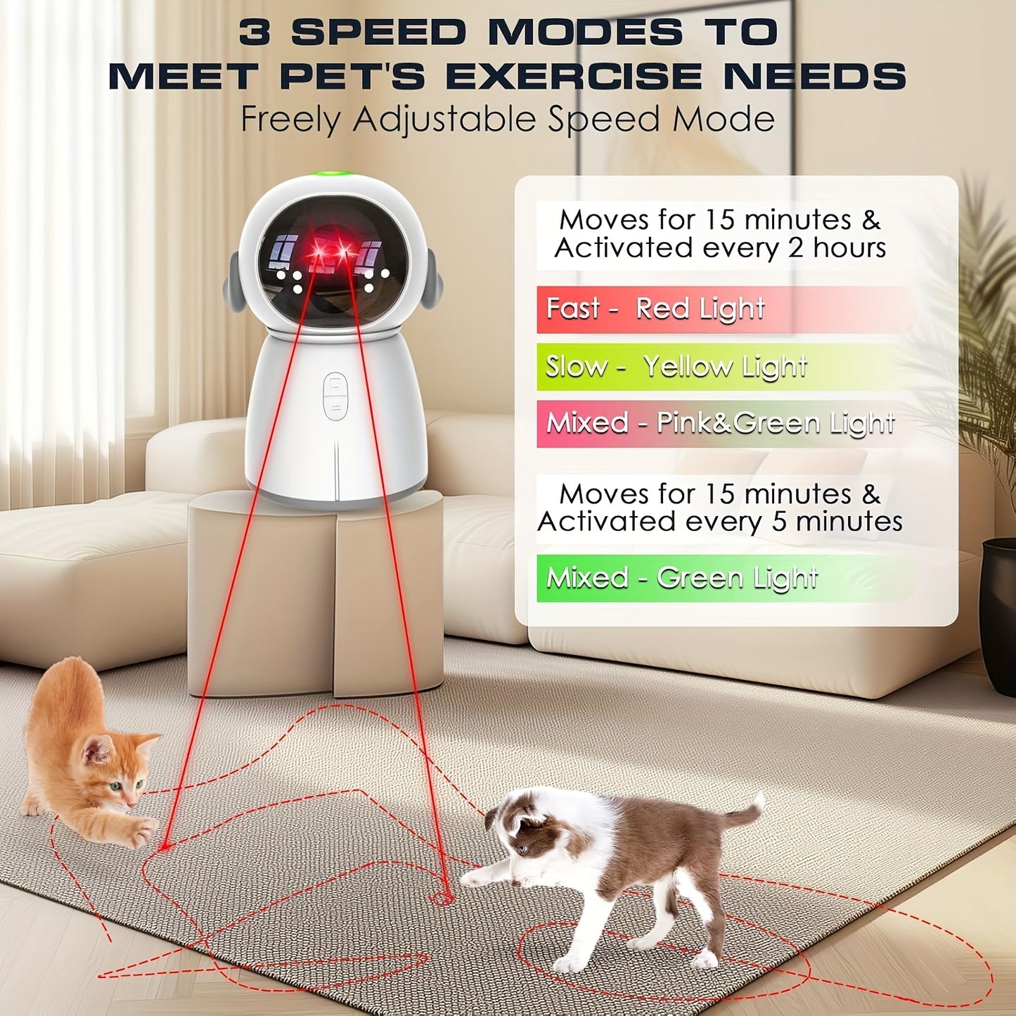 Indoor Cat Laser Toy Rechargeable Dual Laser Modes Deluxe