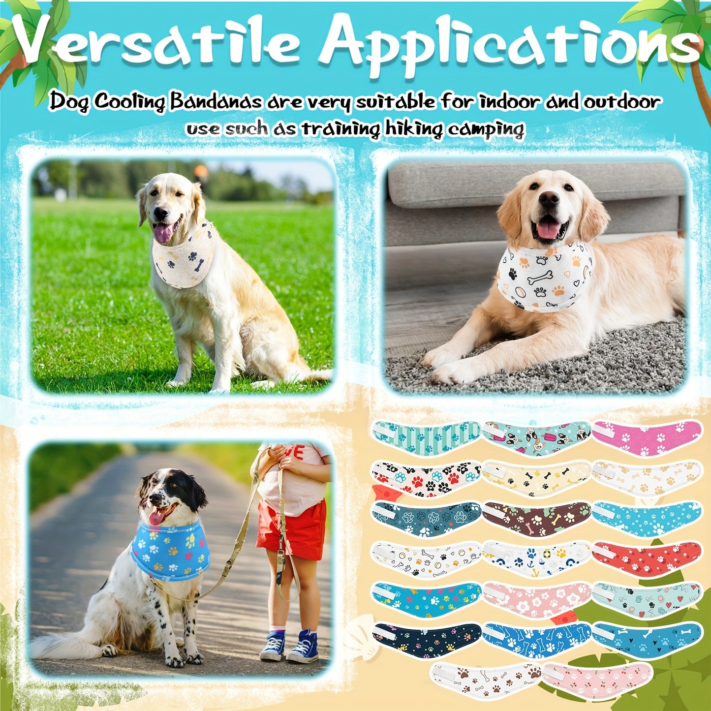 20 Pack Dog Cooling Bandanas Quick Dry Adjustable Neck Wraps for Small Medium Dogs