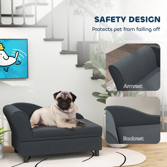 PawHut Luxury Dog Couch with Hidden Storage Soft Foam Sofa Bed for Small Breeds Dark Gray
