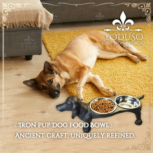 Cast Iron Pet Feeding Station With Stainless Steel Bowls