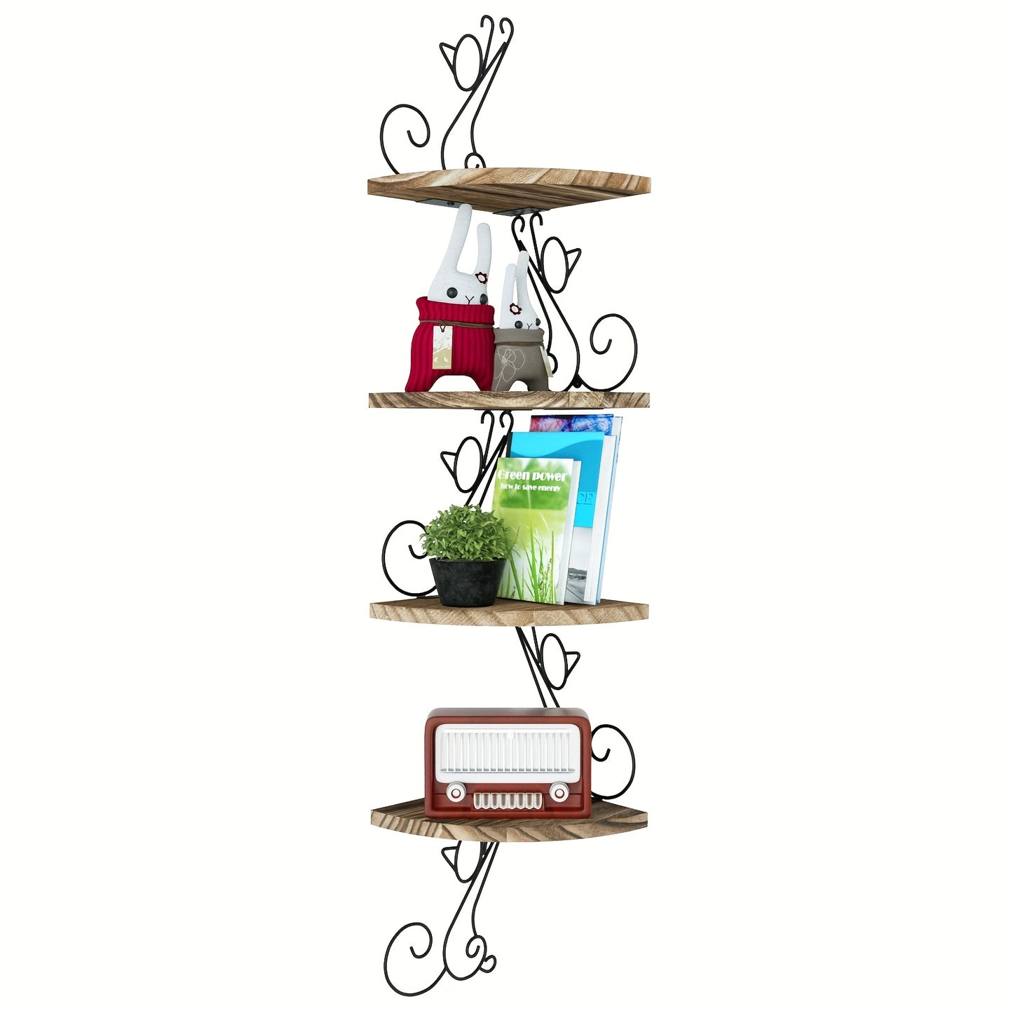 Cat Shaped Rustic Wood Corner Wall Shelves Carbonized Black