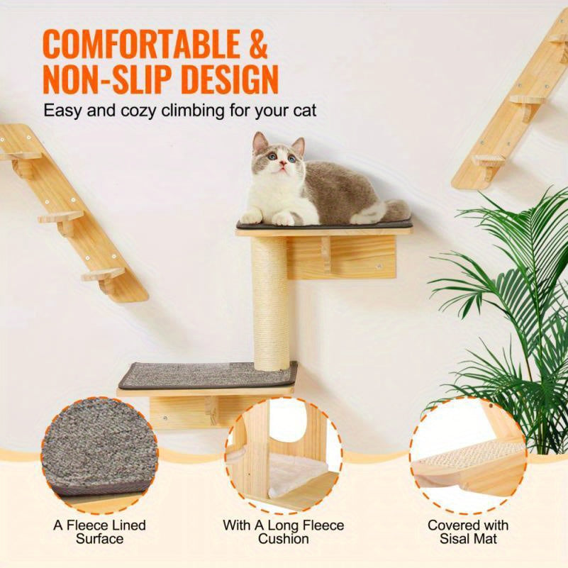 Cat Activity Wall Shelf Set With Hammock Nests 7 Piece