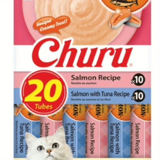 Inaba Churu Creamy Wet Cat Treats 20 Tubes Salmon Tuna Lickable Kitten Food 0.5oz