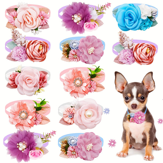 10 Pcs Floral Dog Bowties with Pearls for Weddings Parties and Photo Shoots