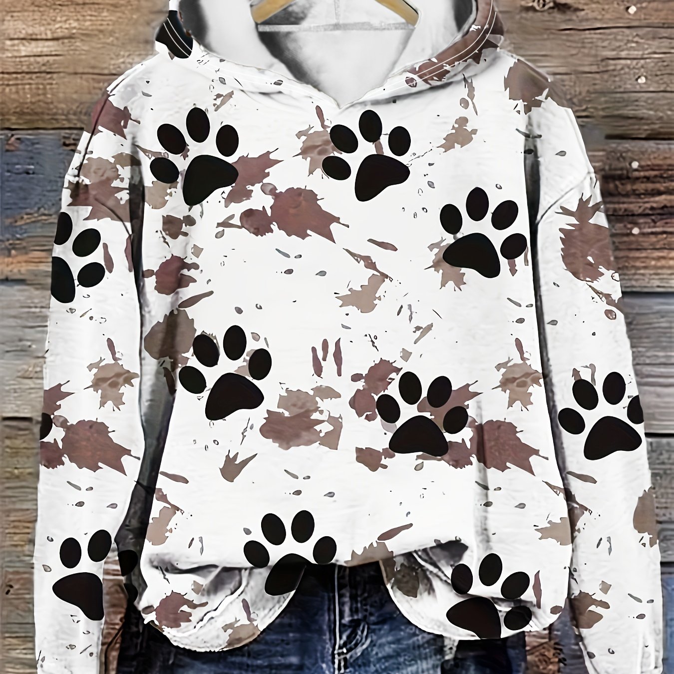 Women's Paw Print Hoodie Cozy Front Pocket Pullover