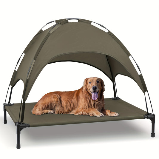 Heeyoo 42 Inch Raised Dog Bed with Canopy for Indoor Outdoor Use and UV Protection
