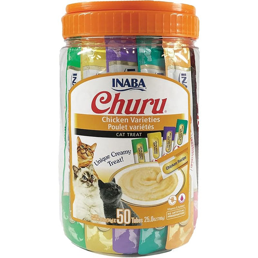 Inaba Churu Cat Treats Grain Free Creamy Lickable Topper Chicken Variety 50 Tubes