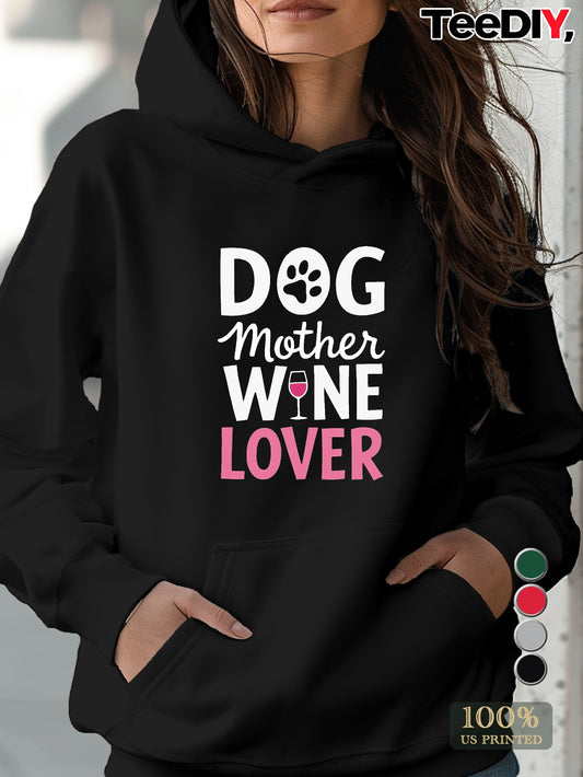 Teediy Women's Funny Dog Mom Wine Lover Hoodie Grey Pullover Sweatshirt for Pet Parents