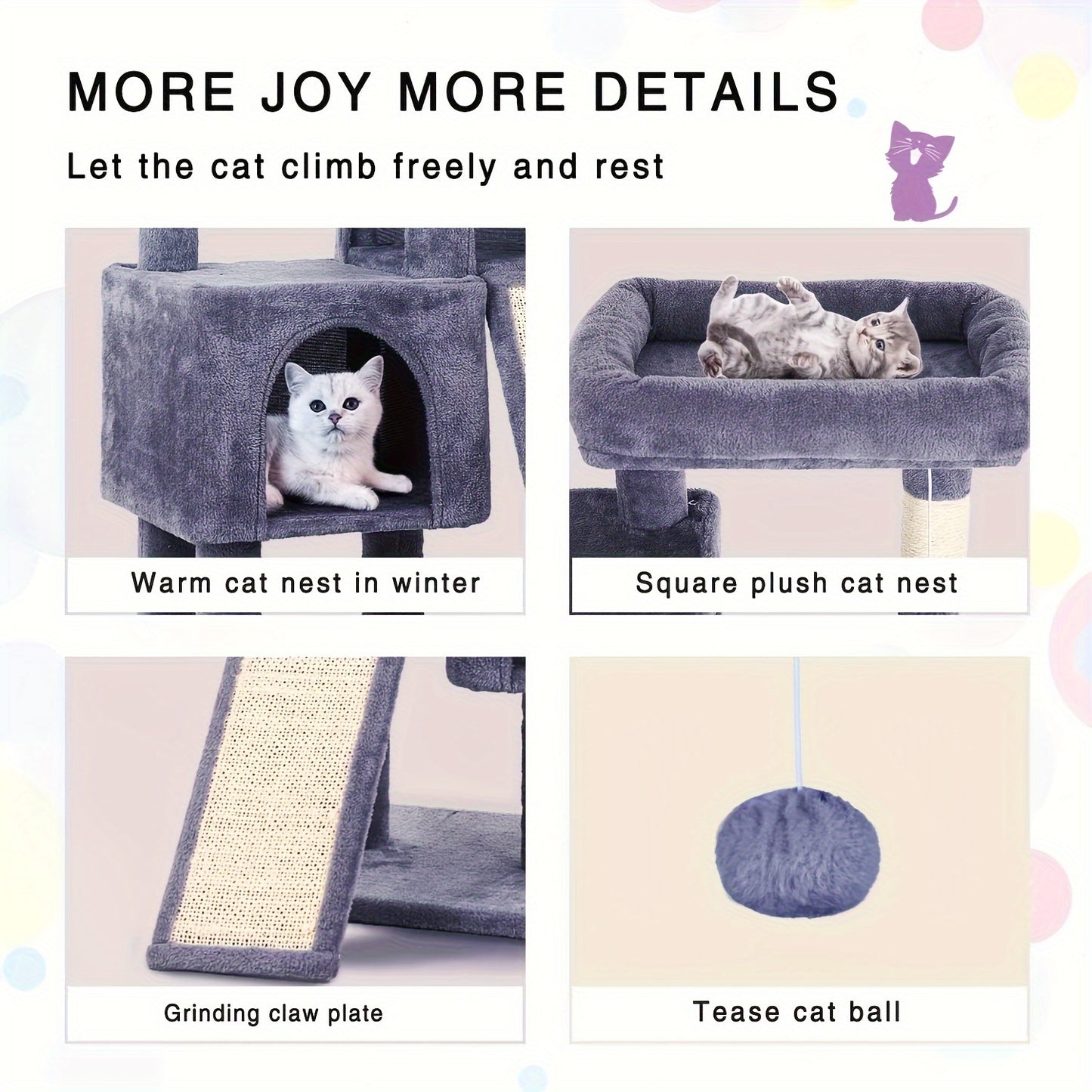 36 Inch Multi Tier Cat Climbing Shelf Cat Tree With Scratching Post And Play Ball