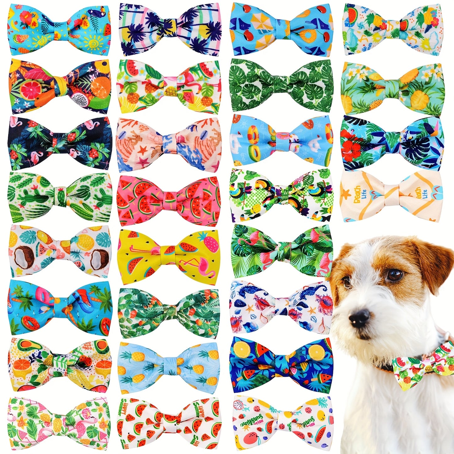 30 Piece Hawaiian Dog Collar Bow Tie Set for Small Medium Large Dogs and Cats