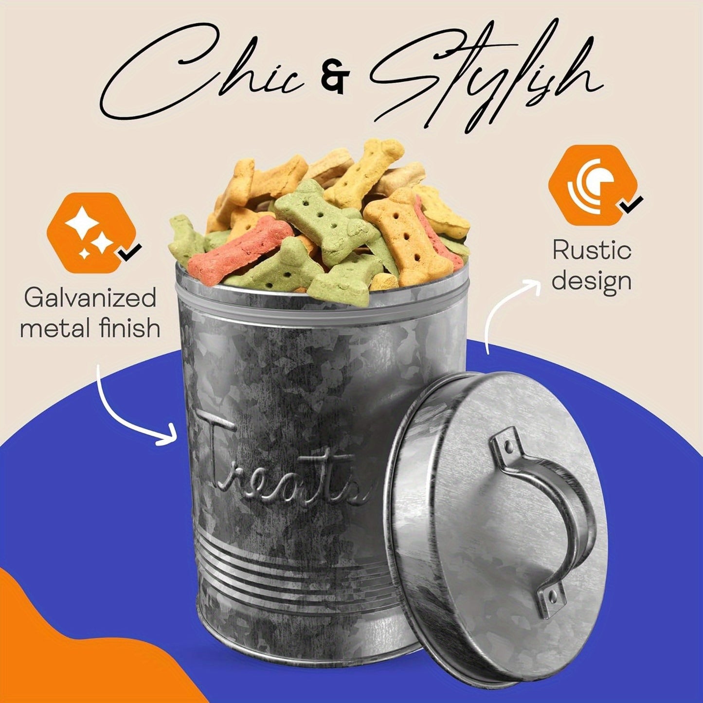Amici Pet Retro Galvanized Treat Canister 72oz Push Top
