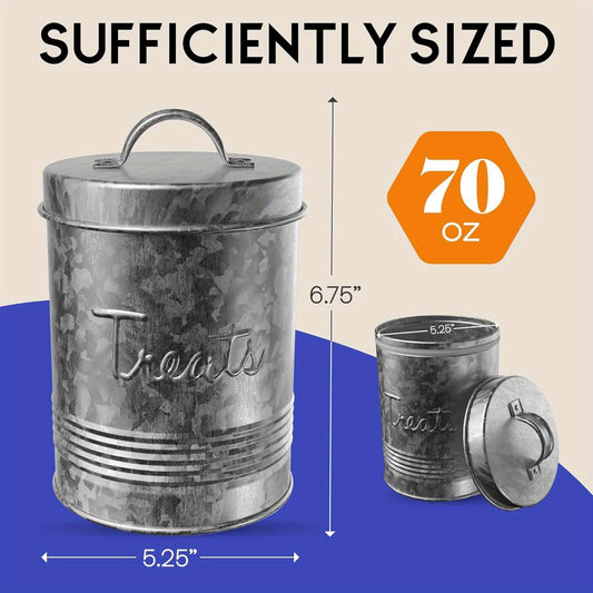 Amici Pet Retro Galvanized Treat Canister 72oz Push Top