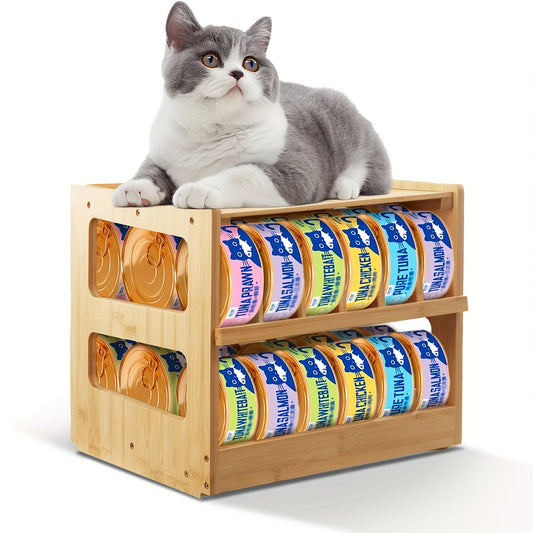 Upgraded Bamboo Cat Food Organizer 36 Slot Stackable