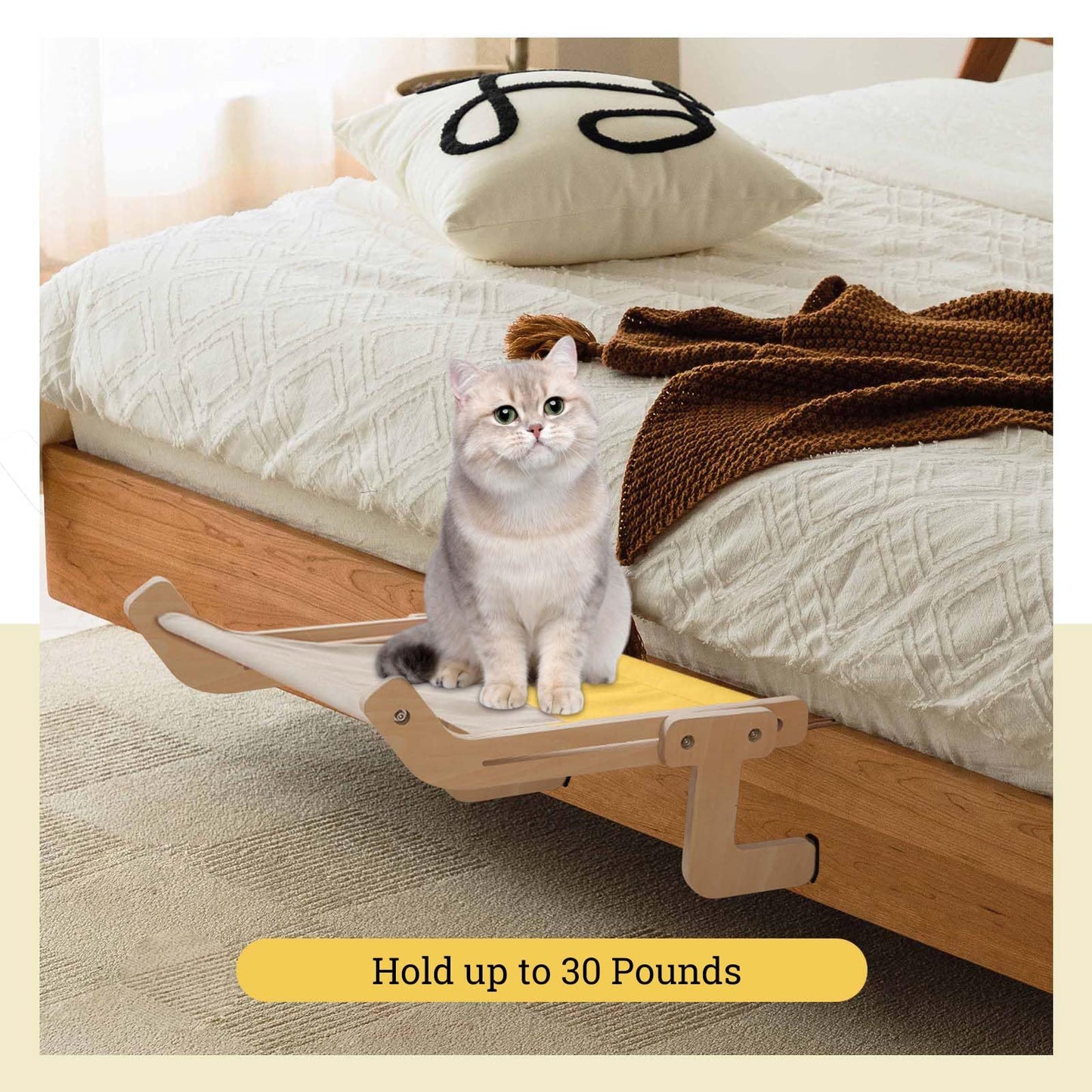 Cat Window Perch Bed Wooden Frame Yellow Patchwork Cover