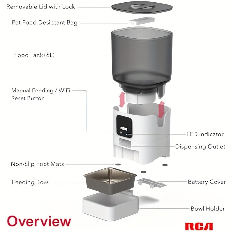 RCA 1.59Gal Smart Automatic Pet Feeder With WiFi App
