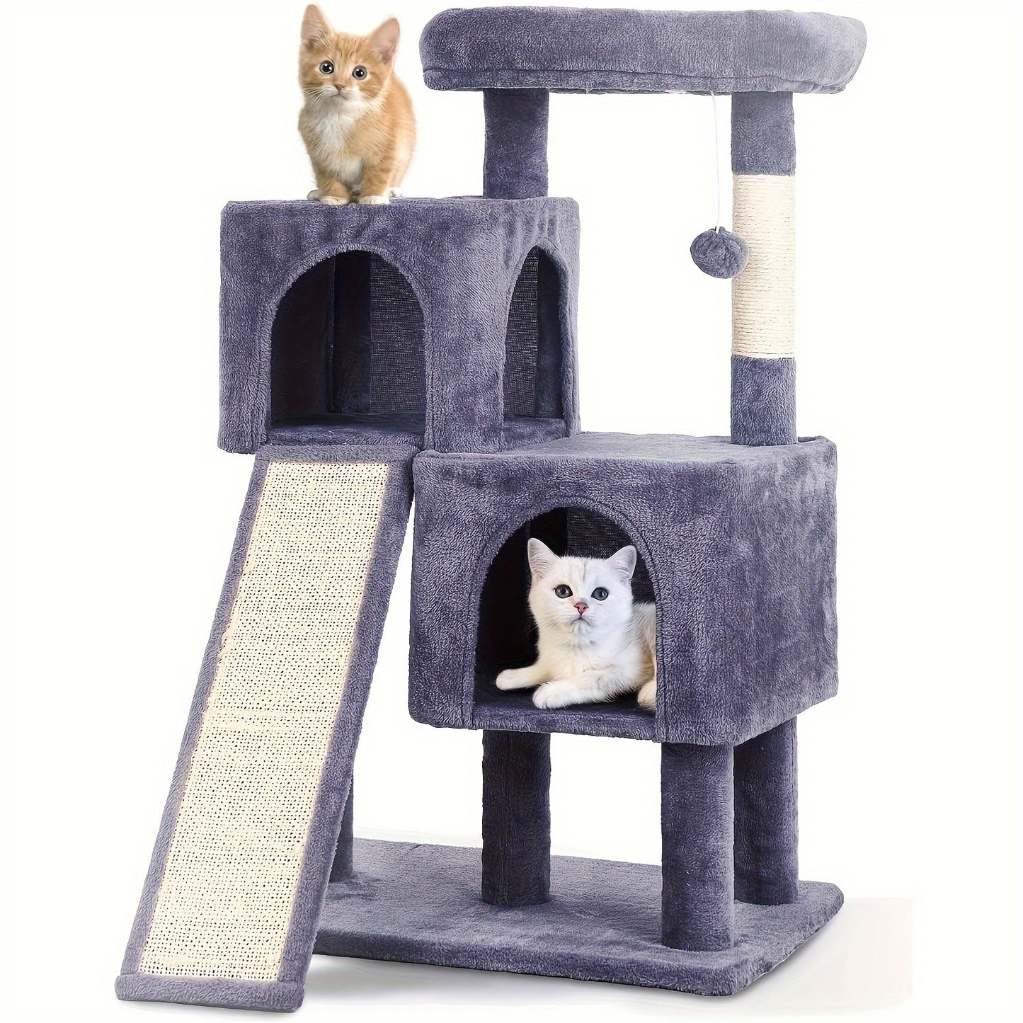 36 Inch Multi Tier Cat Climbing Shelf Cat Tree With Scratching Post And Play Ball