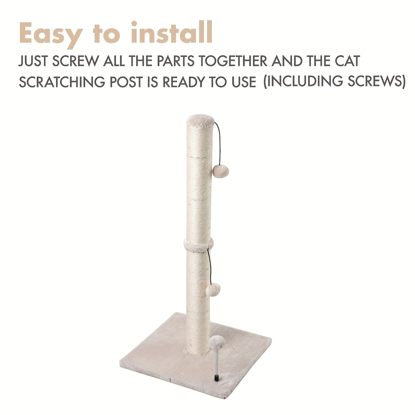 Ecoboom 34 Inch Tall Cat Scratching Post with Hanging Ball for Indoor Cats