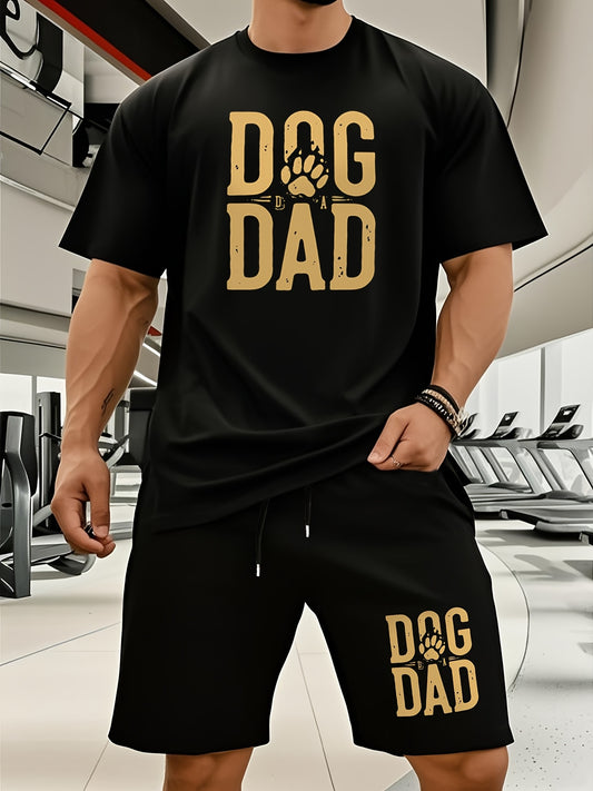 Men's Cotton Dog Dad T-Shirt and Shorts Set Comfortable Casual Summer Outfit for Dog Lovers