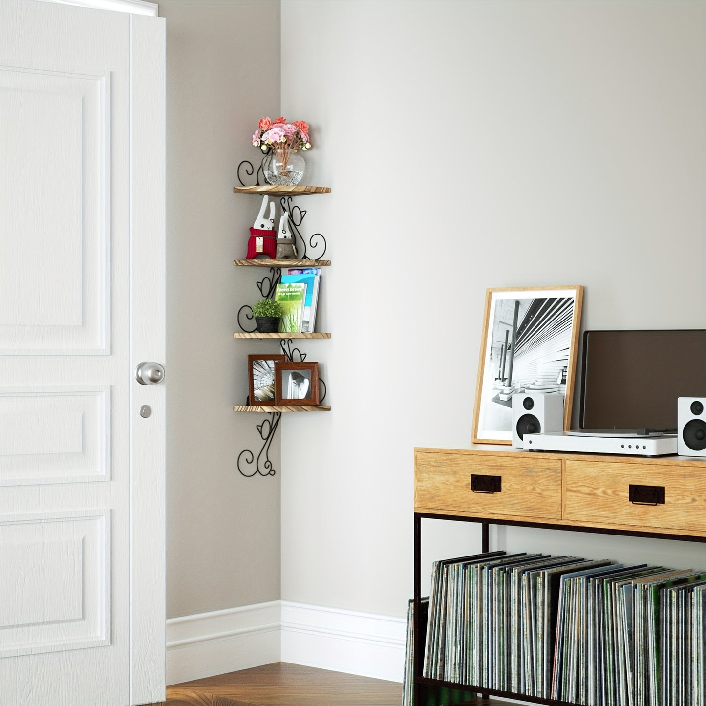 Cat Shaped Rustic Wood Corner Wall Shelves Carbonized Black