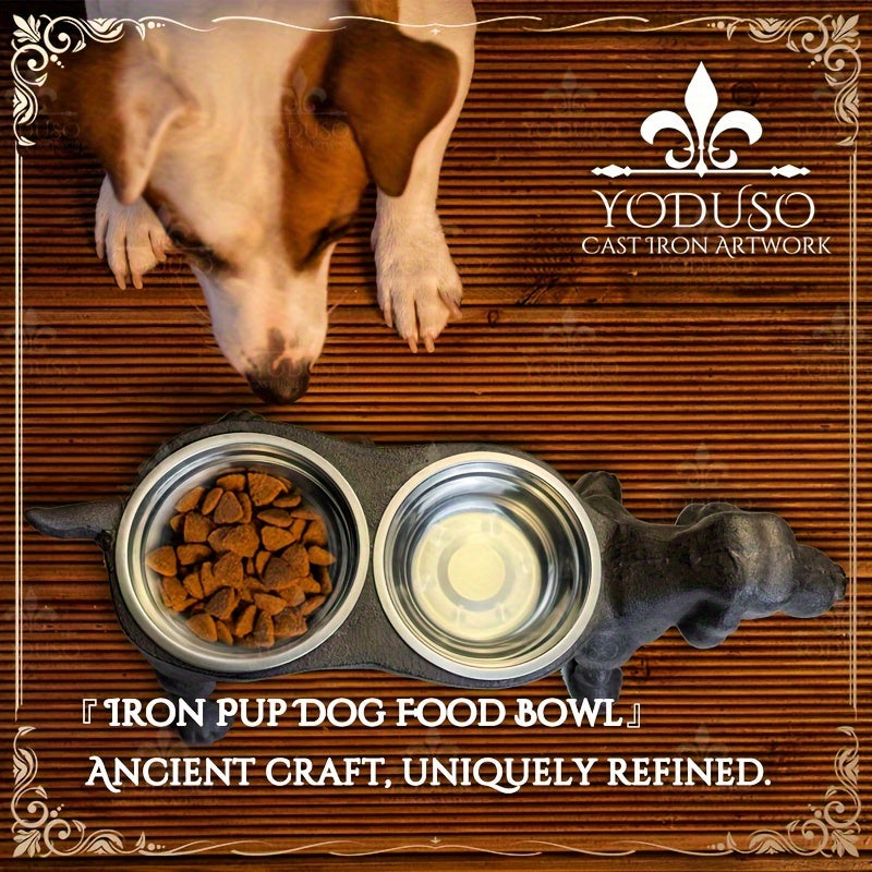 Cast Iron Pet Feeding Station With Stainless Steel Bowls