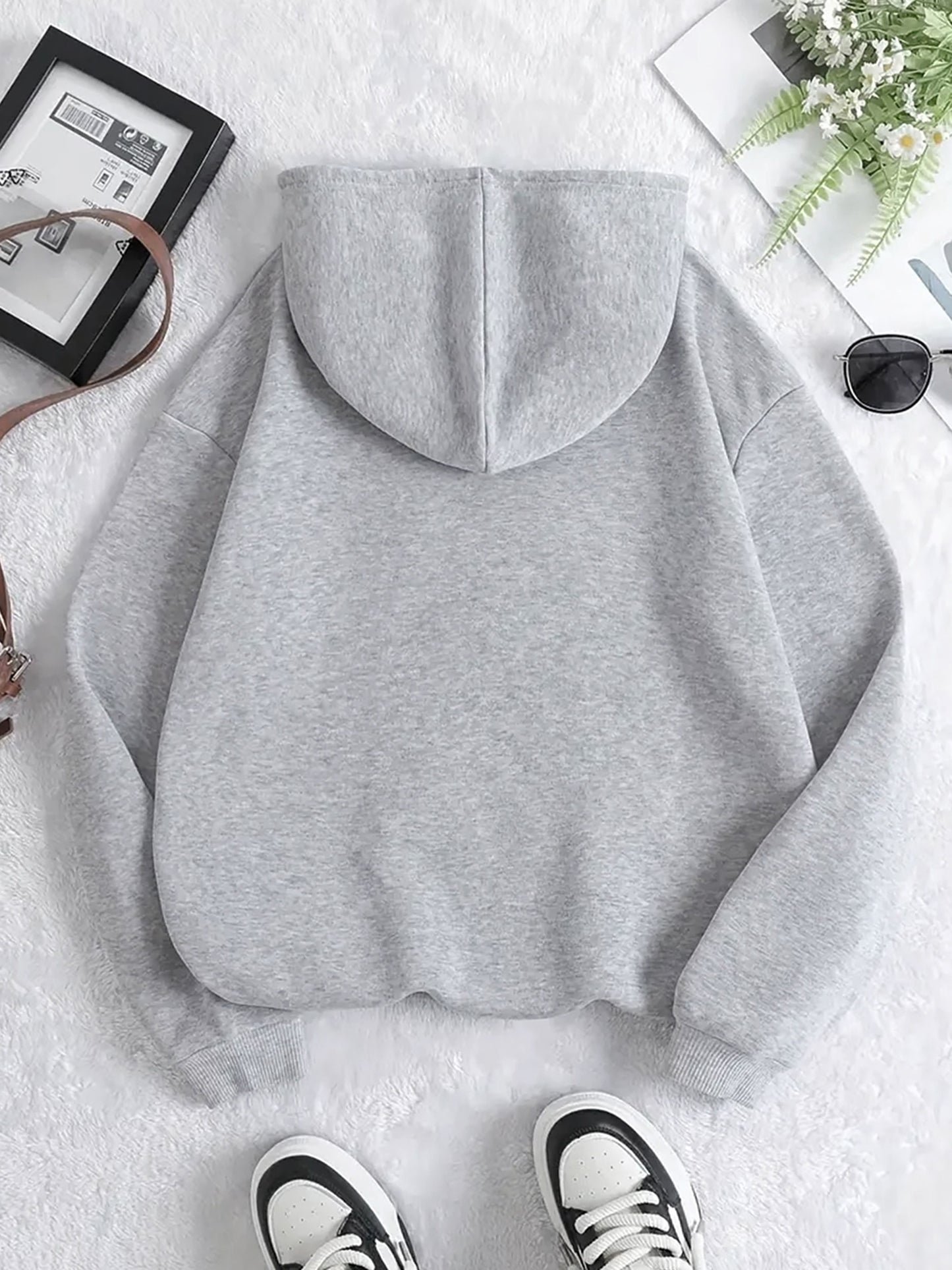 Women's Trendy Black Hoodie with Dog Paw Print Cozy Fleece Zip-Up Sweatshirt and Kangaroo Pocket