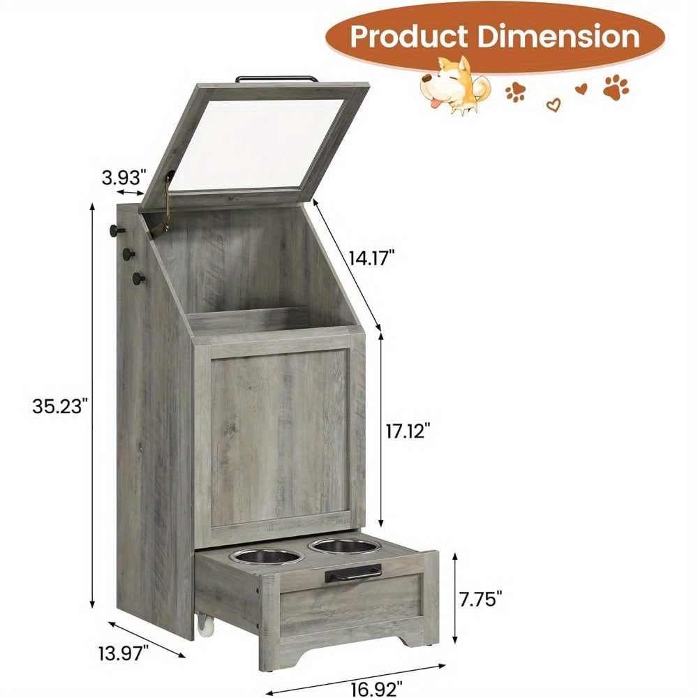 Modern Grey Dog Feeding Station With Elevated Bowls