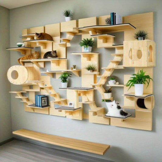 Cat Activity Wall Shelf Set With Hammock Nests 7 Piece